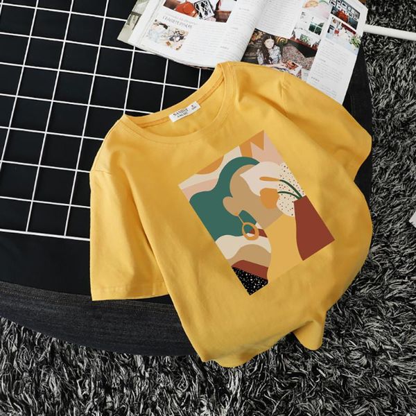 

fashion cartoon character print short sleeve cotton t shirts women summer o-neck straight baggy loose white black womens women's t-shi