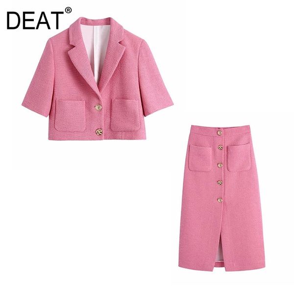 

[deat] summer fashion short sleeve single-breasted blazer solid color skirts women two-piece suit 13q590 210527, White