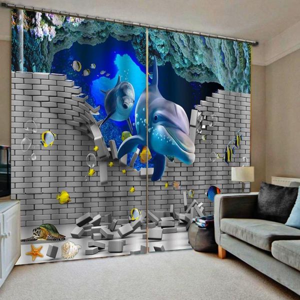 

curtain & drapes custom 3d fabric sliver brick curtains ocean dolphin
