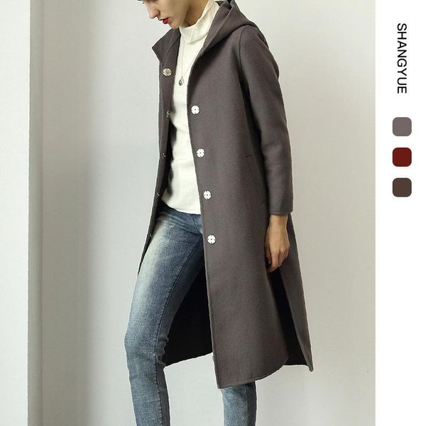 

women's trench coats european and american solid color hooded double-sided cashmere coat 2021 style for autumn winter midi woolen women, Tan;black