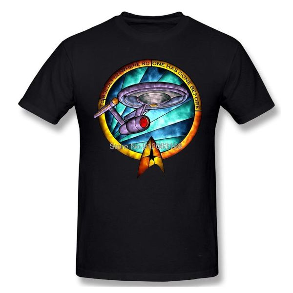

men's t-shirts discovery ship stained glass portrait fashion tshirt design star science fiction series cotton shirt men t-shirt oversiz, White;black