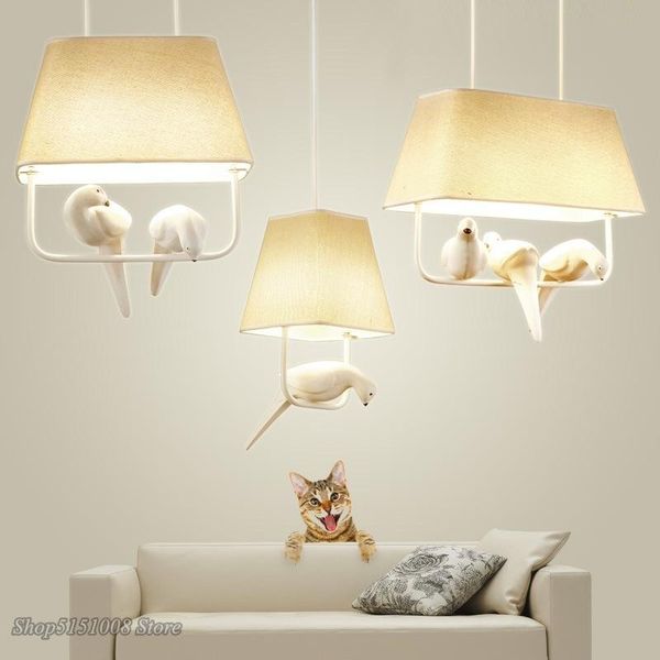 

pendant lamps nordic dining room birds lights resin fabric lampshade kitchen hanging lamp retro loft decor light fixtures