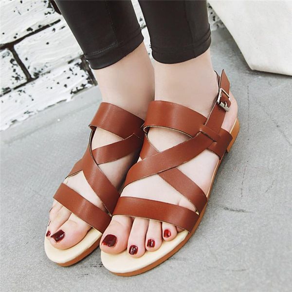 

flat sandals for women 2021 casual summer shoes ankle strap cute ladies sandles beach black white brown big size9