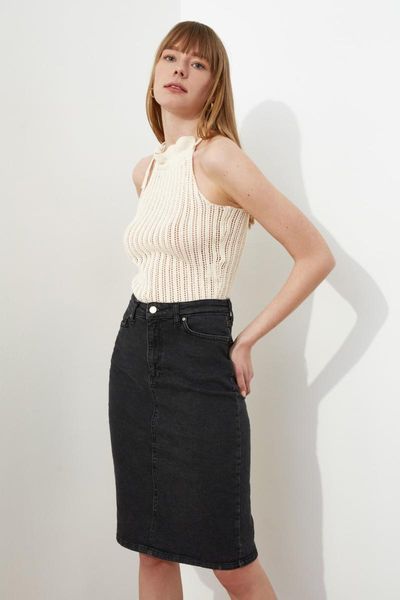 

skirts trendyol midi denim skirt twoss21et0297, Black