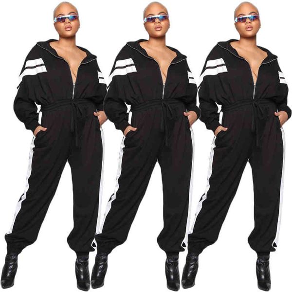 

women's jumpsuits & rompers striped patchwork jumpsuit women spring clothing long sleeve casual loose female one piece overalls co, Black;white