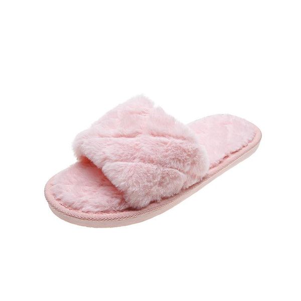 

slippers ladies plush indoor home shoes casual fashion autumn and winter open toe, Black