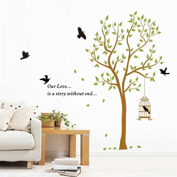 

wall stickers birds on big tree for office store living room decoration diy pastoral plant mural art home decals pvc poster