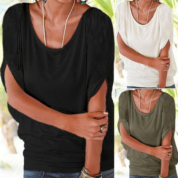 

women's t-shirt short sleeve solid casual bat wing summer loose tee, White