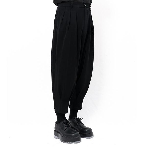 

men's pants style yamamoto casual cropped up harem tapered high waist belt, Black