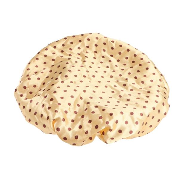 

shower caps double-deck waterproof dot cap satin bathing hat (yellow)