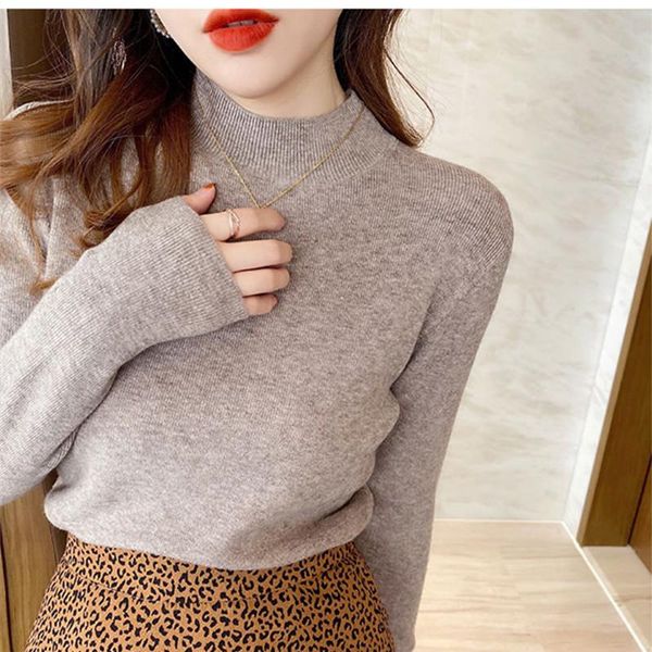 

women's sweaters 2021 fashion knitted sweater solid half high collar winter womens pullover woman basic female clothing, White;black