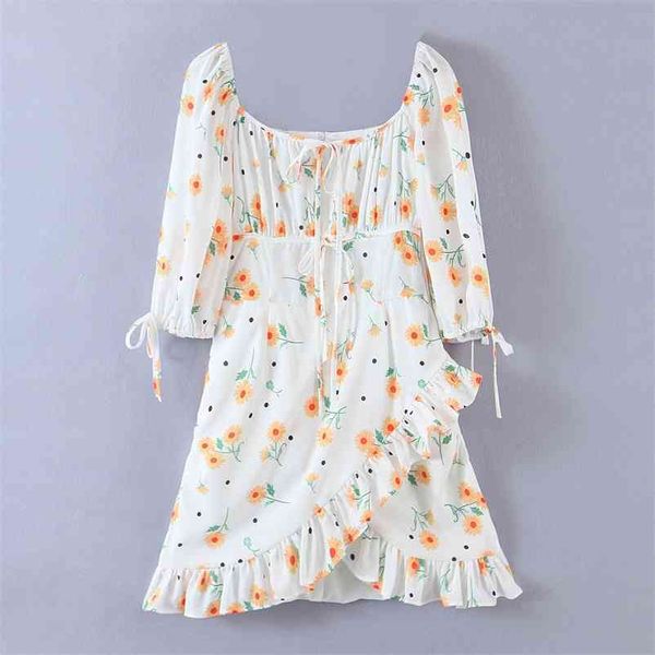 

women summer mini dress sunflower polka dots female sweet half sleeve ruffled es 210524, Black;gray