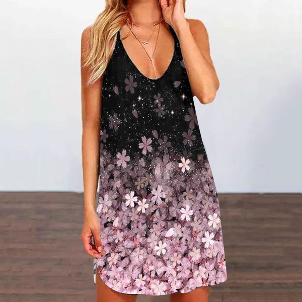 

casual dresses vest dress womens sunflower print o-neck sleeveless fashion club party streetwear beach holiday vestidos de mujer, Black;gray