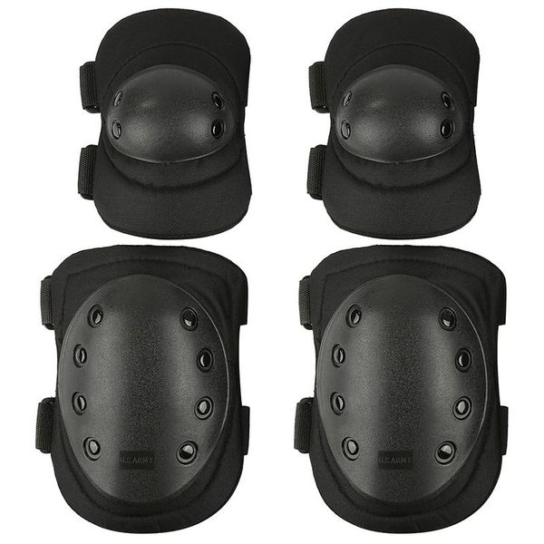 

elbow & knee pads professional adjustable pad 4 pcs sports military protector tactical hunting combat protective set, Black;gray