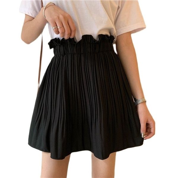 

black skirt s-5xl casual women's half-length summer large size pleated high waist slim chiffon 210520