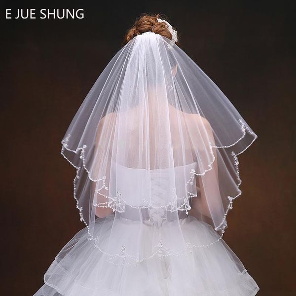 

bridal veils e jue shung beaded edge wedding with comb 2021 pearls short veil accessories, Black