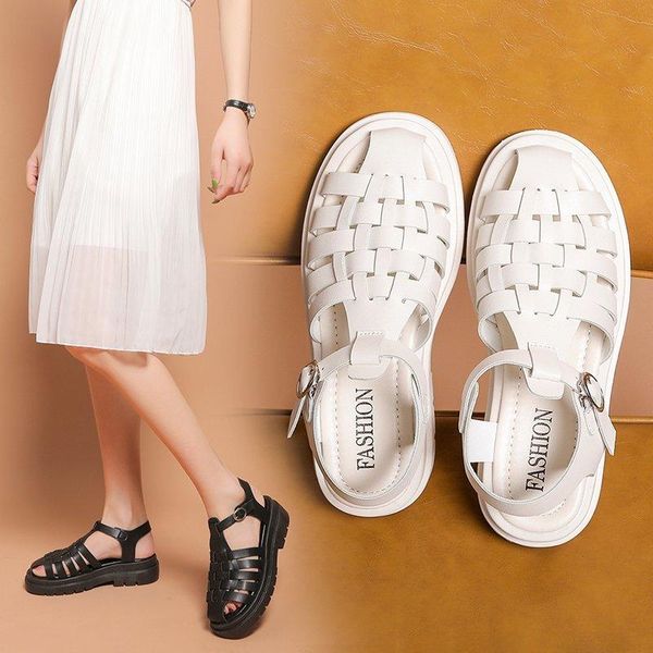 

women sandals 2021 gladiator shoes round toe platform flat t-strap brand design ladies footwear black 40