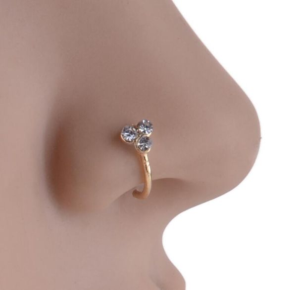

nose stud ring ajustable women body piercing jewelrycrystal diamante nose clip hoop ring rhinestone wjl2819, Silver