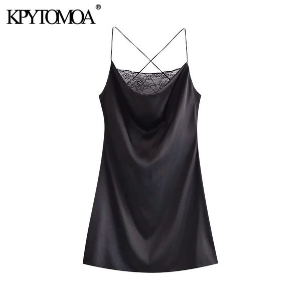 

women fashion lace patchwork soft touch mini dress vintage back cross thin straps female dresses vestidos 210416, Black;gray