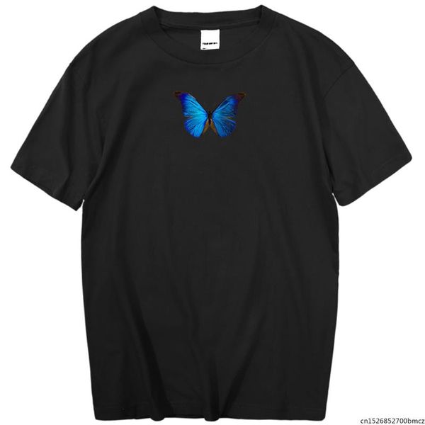 

men's t-shirts cartoon blue butterfly printed tshirts mens short sleeve summer pattern hip hop t shirt funny casual, White;black