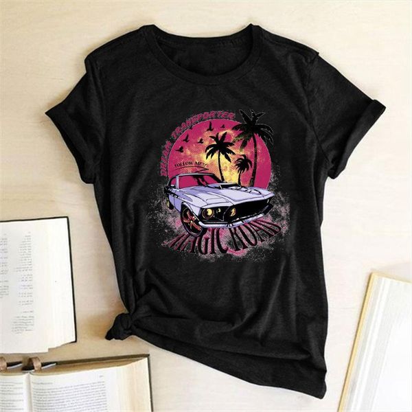 

vintage and women tshirts mens magic road print femme short sleeve round neck summer loose tee for woman clothes, White;black
