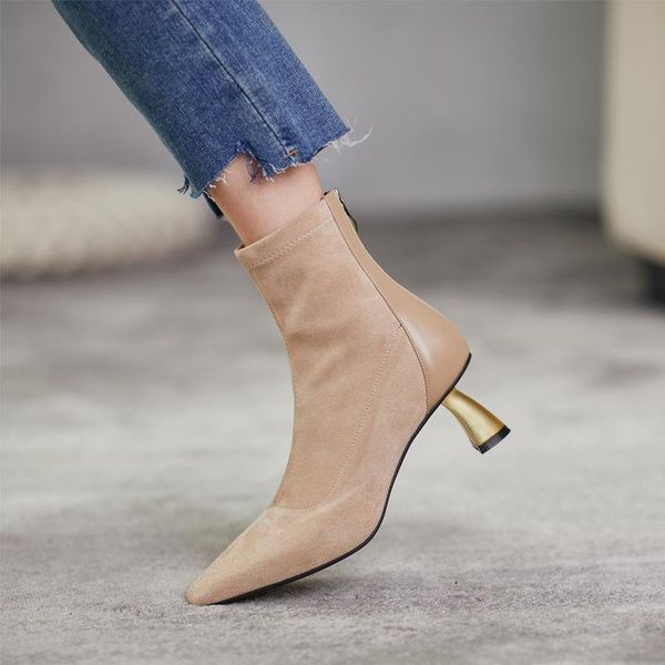 

boots short women high heels 2021 wild spring and autumn pointed elastic, Black