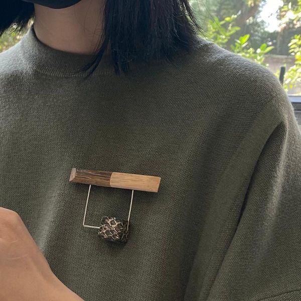 

pins, brooches xz62338-d29-d24 amorita boutique simple style wood brooch, Gray