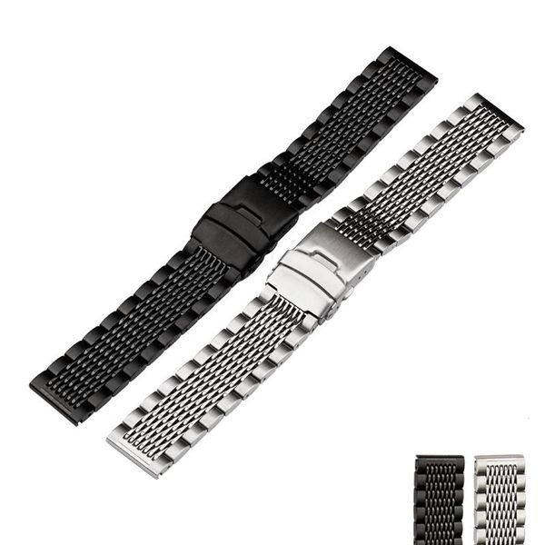 

watch bands 20 22 24mm stainless steel strap flat universal replacement diving band 15 beads solid belt, Black;brown
