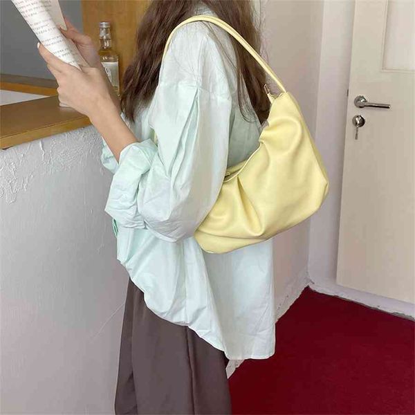 

xiaozhong design bright yellow pleated cloud soft underarm bag women's 2021 new versatile one shoulder handbag