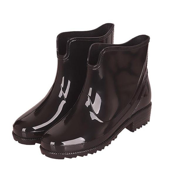 

boots heels plus size ladies casual fashion drop pumps female women rain non slip patent leather wateproof woman shoes, Black