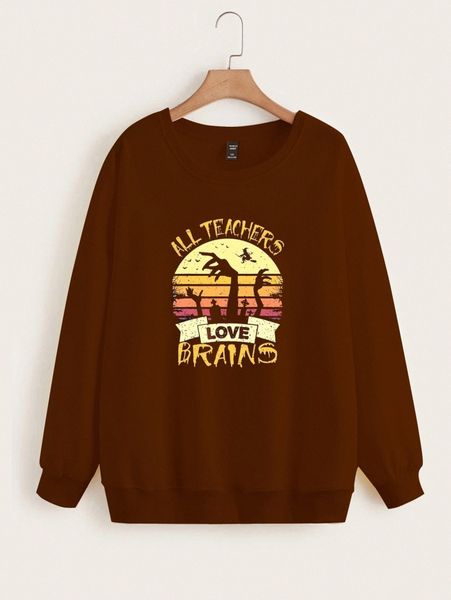 

plus slogan graphic drop shoulder sweatshirt 05ox#, Black