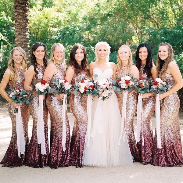 Sequins Rose Gold Purple Mermaid Bridesmaid платья без рукавов свадебные гостевые вечеринки платье