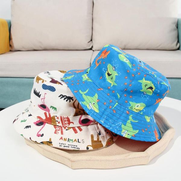 

cartoon baby sun hat summer children boys girls bucket cap breathable uv protection beach kids fisherman visor hair accessories, Slivery;white