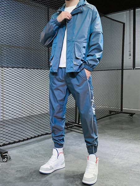 

men zip up letter graphic hooded jacket & pants set u2hp#, Gray