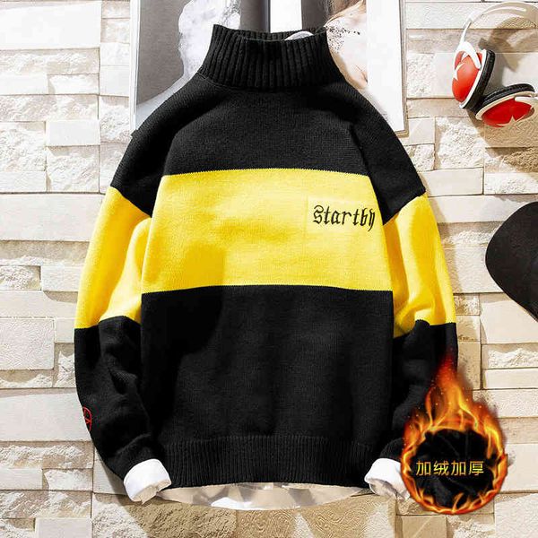 

sweater knit men's t shirt warm leisure high collar pullover plush thickened undergarment youth korean wear, White;black