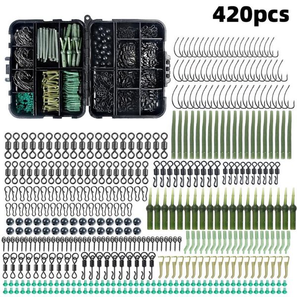 

420pcs/box carp fishing tackle kit rolling swivel snaps hook sleeves sbeads boilie bait accessories