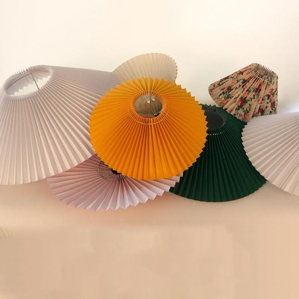 Lâmpada cobre sombras plissadas abajuram e27 tampa de luz estilo japonês estilo tabela mesa decoração ts1 handmade pano el quarto
