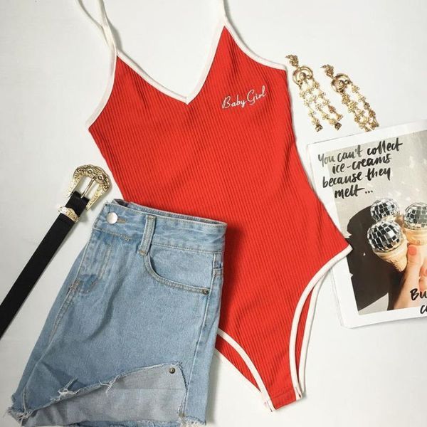 

women's jumpsuits & rompers bad girls embroidery bodysuit women white strap low back slim romper jumpsuit black overalls streetwear fas, Black;white