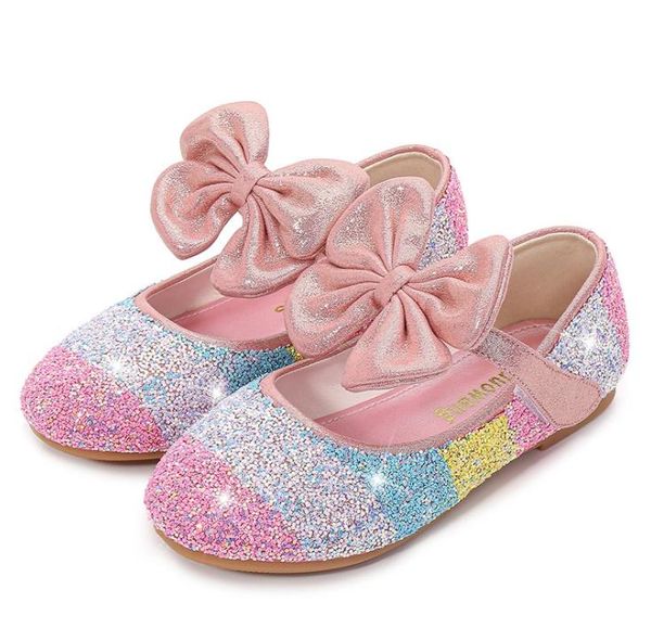 

girls princess shoes spring autumn leather children' crystal soft bottom non-slip single size 24-37 flat, Black;grey