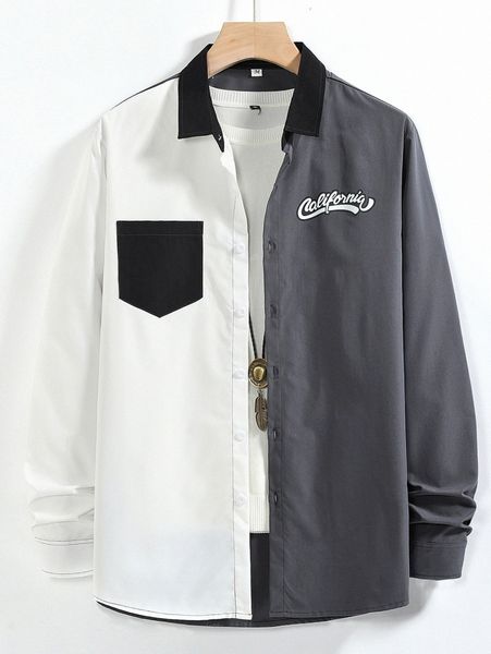 

romwe guys letter colorblock button front shirt x40d#, White;black