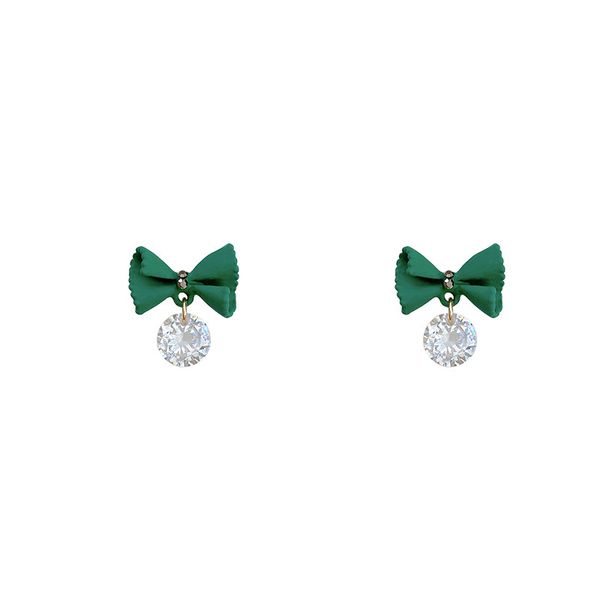 

green bowknot small 925 silver stud earrings women luxury zircon diamond charm earring, Golden;silver
