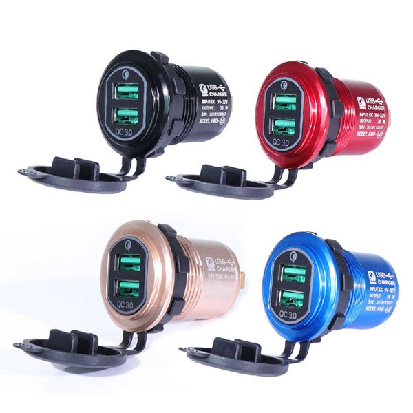 

qc 3.0 usb charger quick charger motorcycle dual auto usb aluminum charger socket led display with caps for truck boat auto atv car