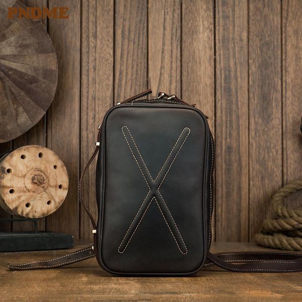

vintage genuine leather multi-function men's chest bag shoulder messenger bags designer cowhide teen fashion handbags waist