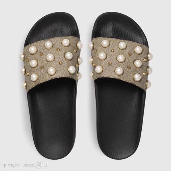

womens slipper causal us5-11 slides sandals beach rubber flip flops box summer striped pearl blooms flower with women men pooau, Black