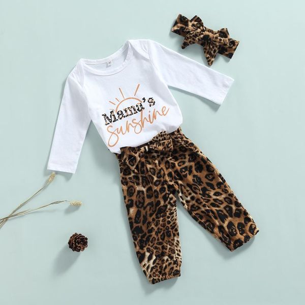 

men's tracksuits three piece baby clothes fashion letter long sleeve romper and leopard waist trousers with bow, Gray