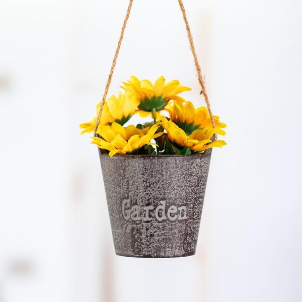 

decorative flowers & wreaths aoin hanging mini artificial sunflower potted with jute rope small fake plant pot for door wall home decoration