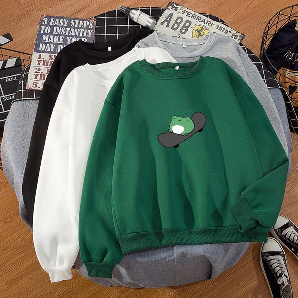 

women's hoodies & sweatshirts autumn skateboard frog print men and women harajuku kawaii crewneck pink couple korean style hooded pullo, Black