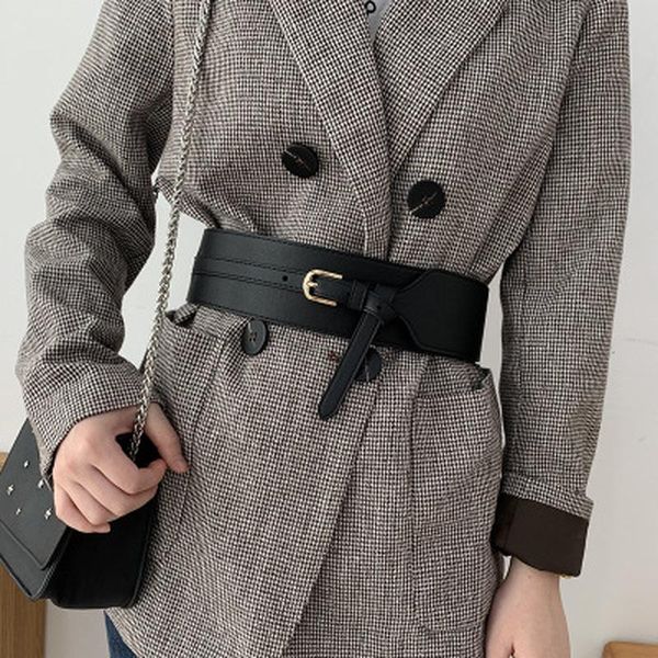 

belts fashione ladies wide belt elastic vintage buckle leather fashion wild pin women's waist seal, Black;brown