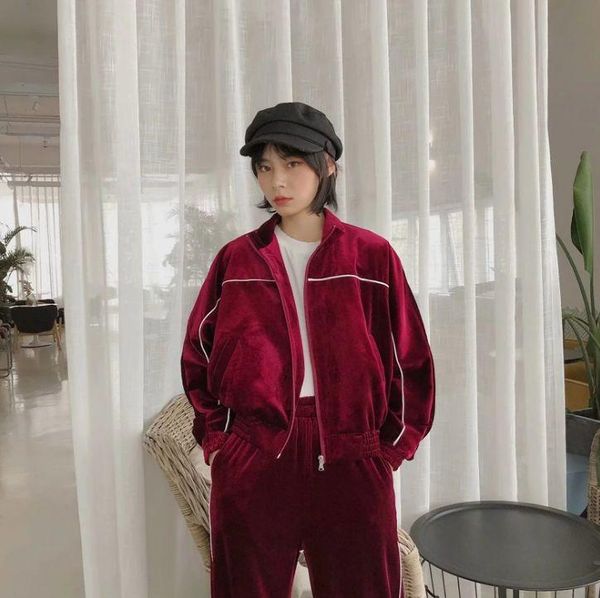 

women's jackets hcbless 2021 spring stitching white stripe elastic waist loose velvet jacket, Black;brown