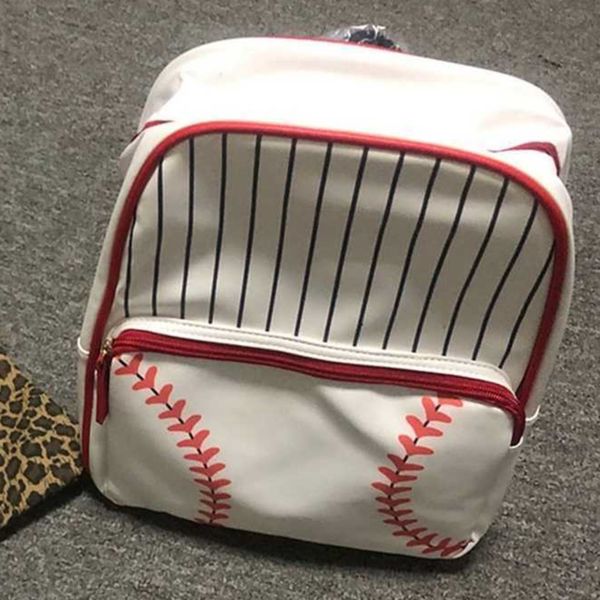 

16*9*22cm baseball softball print pu leather backpack shoulder bag front zipper pocket beach day sports duffle tote travel pouch schoolbag b